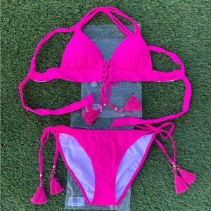 VENUS Tassel Tie Bikini Swimsuit Neon Pink